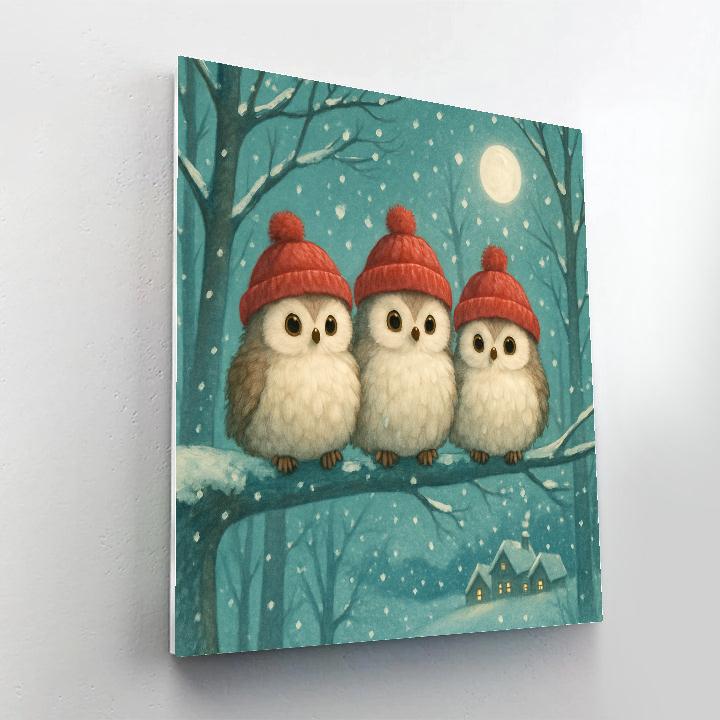 Santa Owls In The Moonlit Forest Painting by numbers kit
