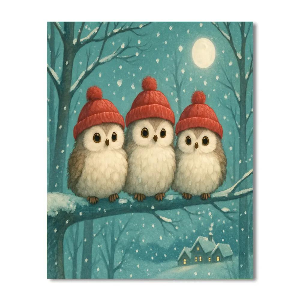 Santa Owls In The Moonlit Forest Painting by numbers kit