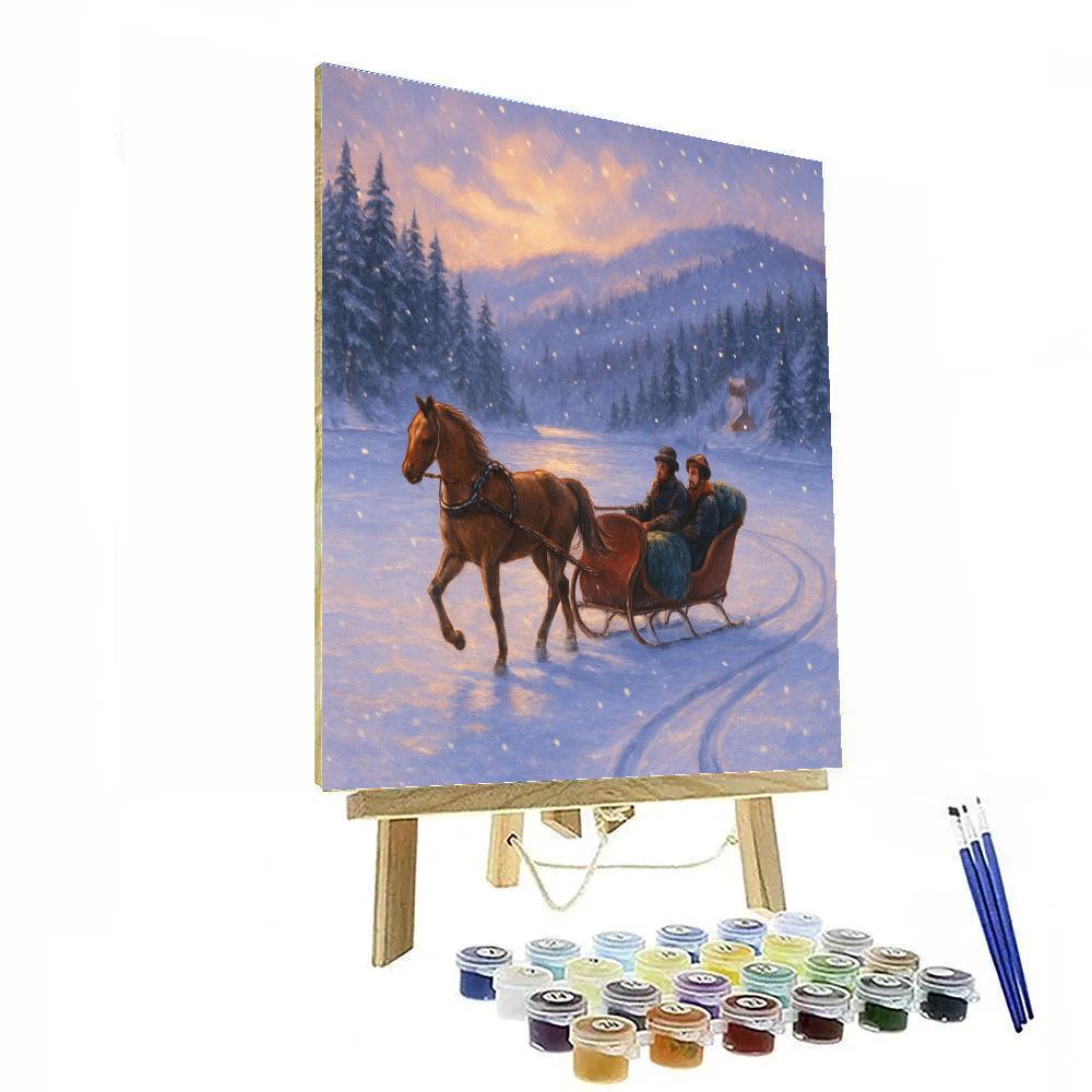 Twilight Sleigh Ride Over Frozen Lake Paint by numbers art