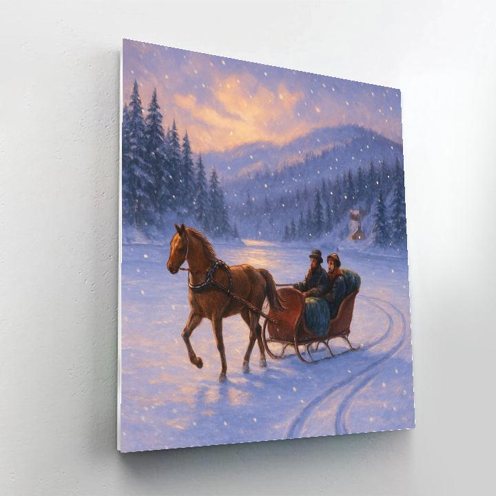 Twilight Sleigh Ride Over Frozen Lake Paint by numbers art
