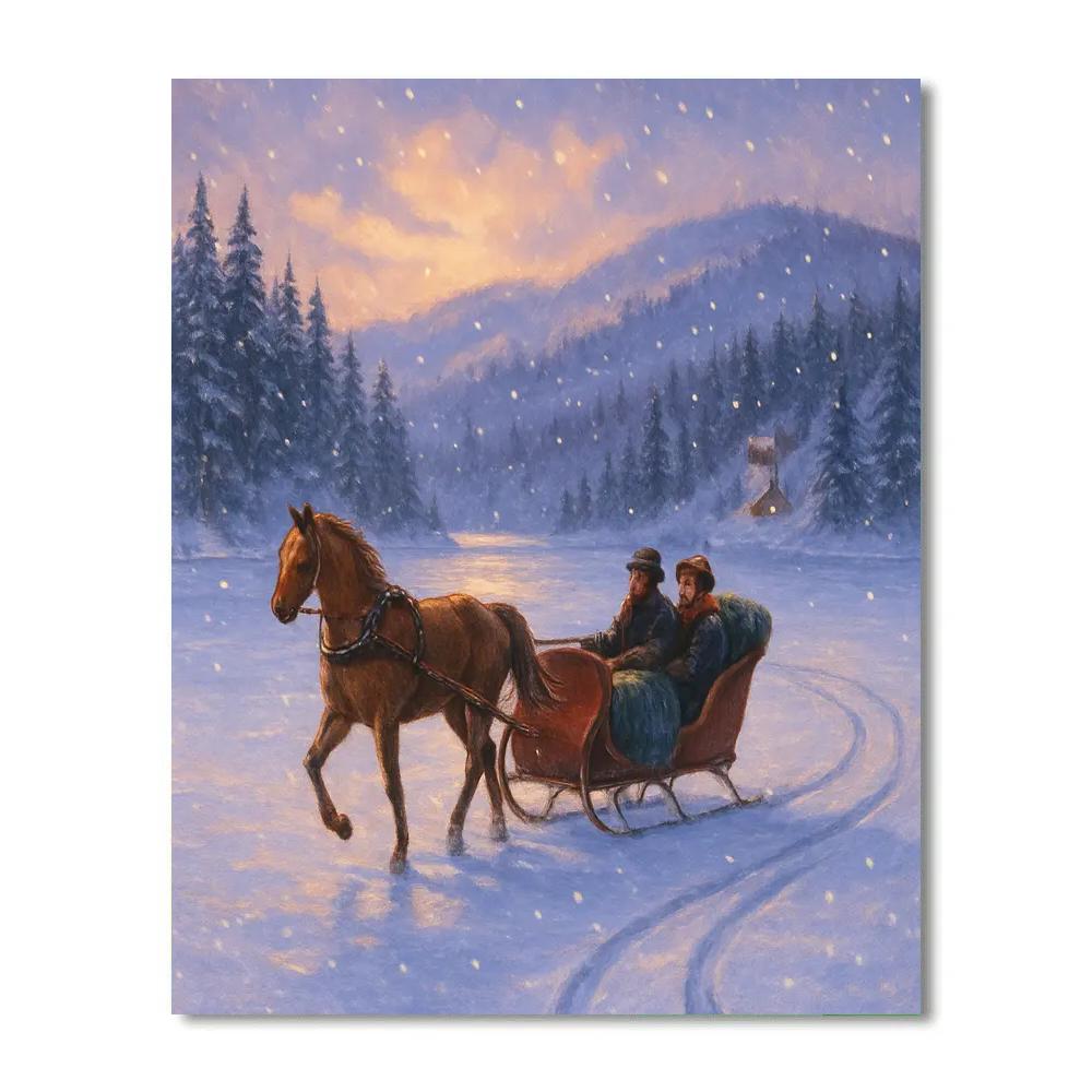 Twilight Sleigh Ride Over Frozen Lake Paint by numbers art