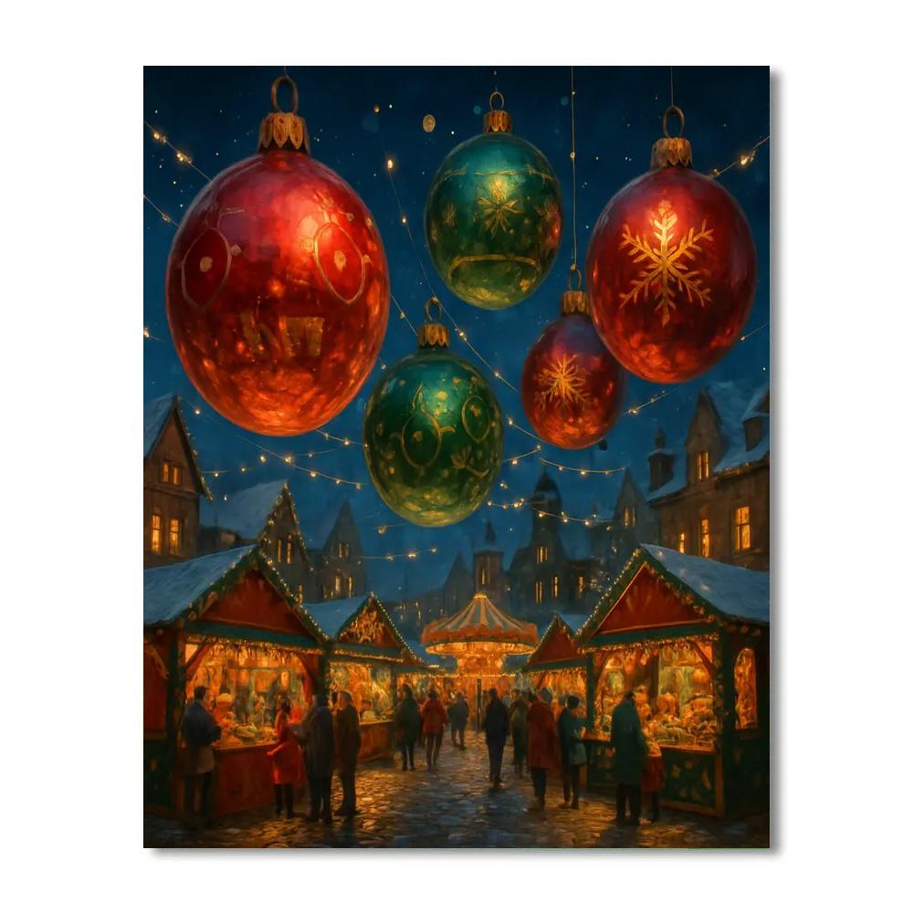 Christmas Market Under Glass Ornaments Sky Paint by numbers art