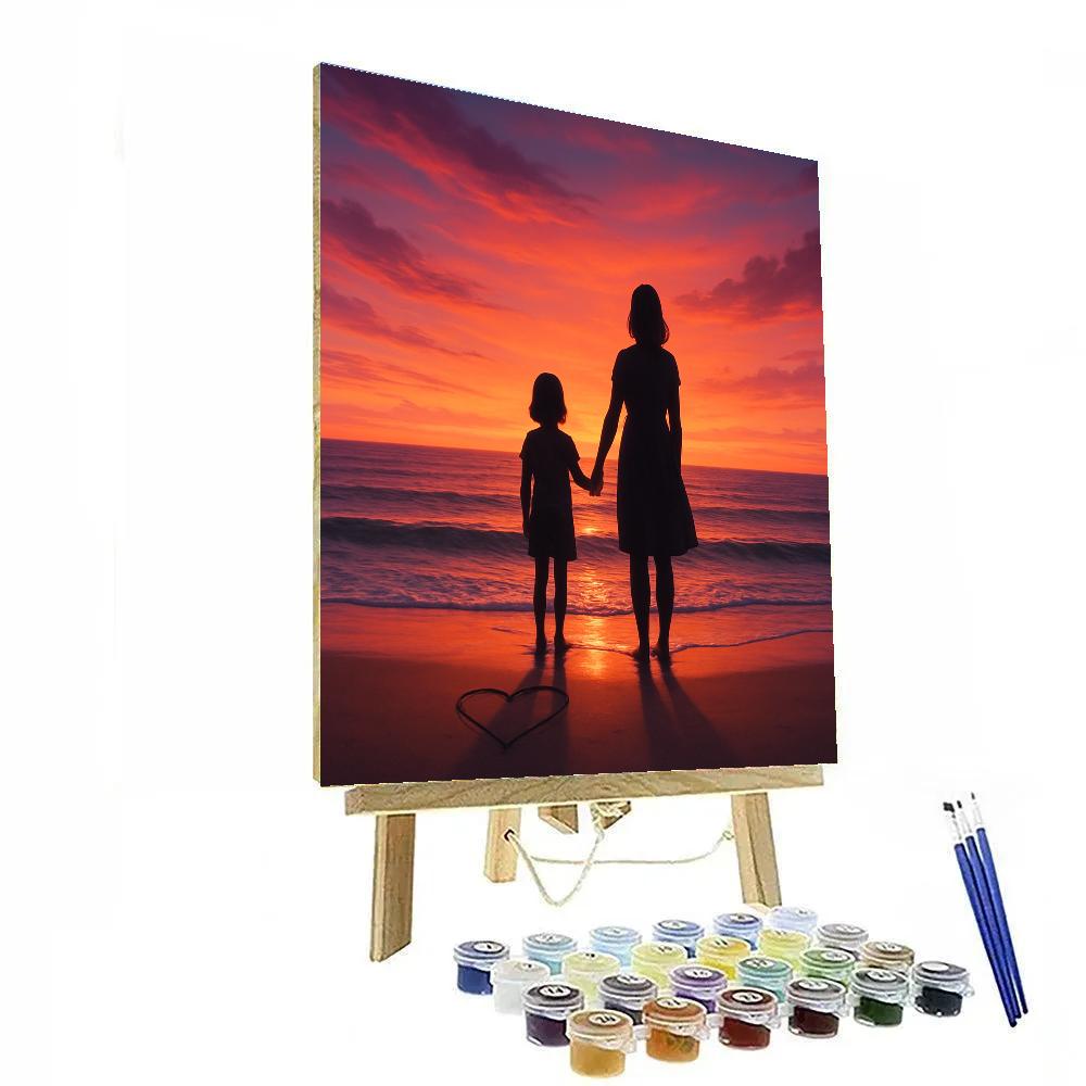 Sunset Beach Silhouette With Mom Paint by numbers art