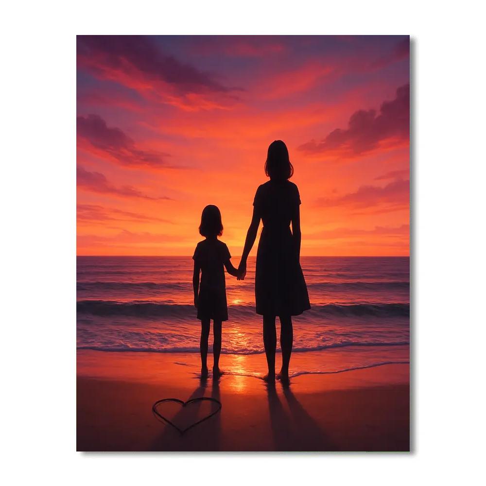 Sunset Beach Silhouette With Mom Paint by numbers art
