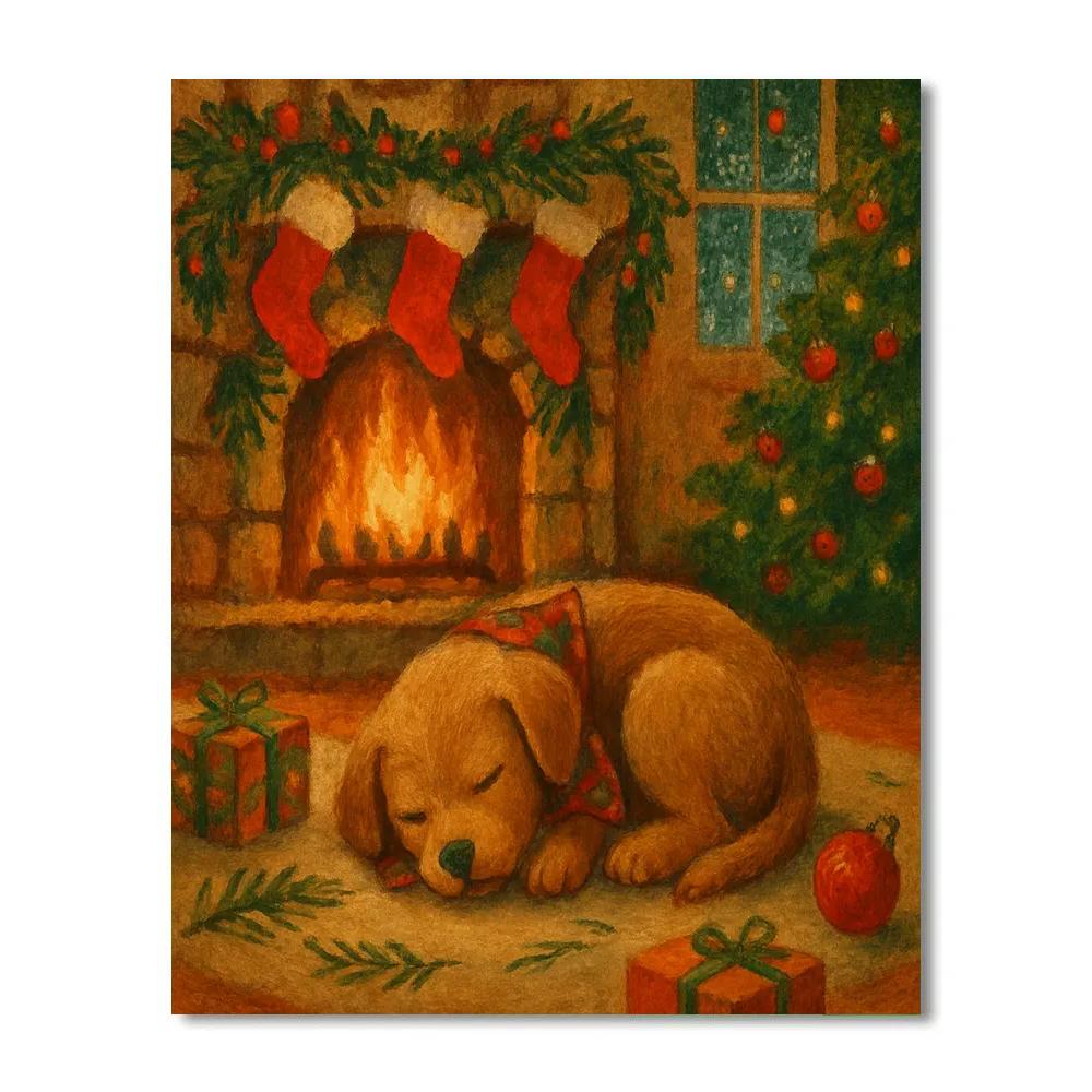 Puppy Christmas Morning By The Hearth Paint by numbers kits