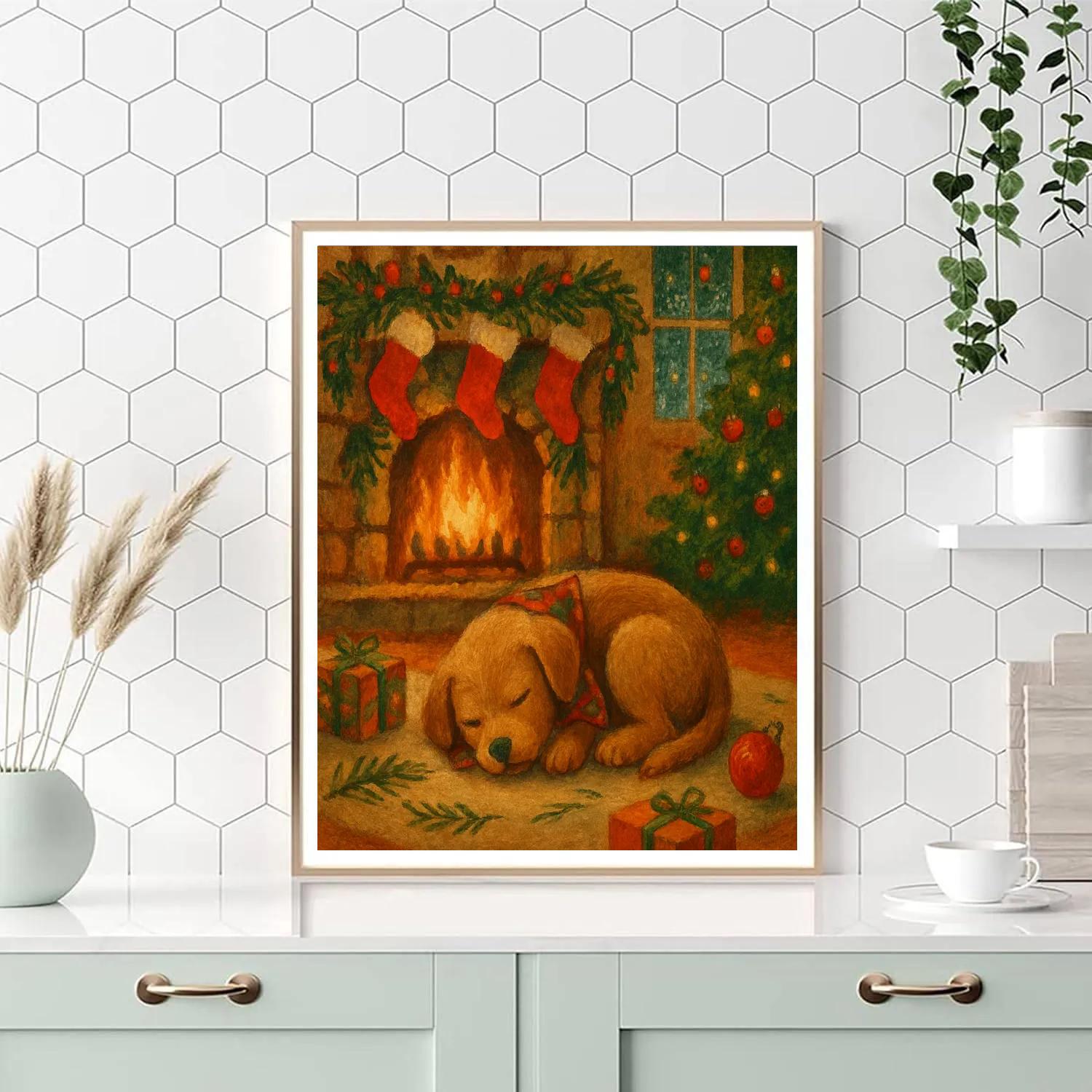 Puppy Christmas Morning By The Hearth Paint by numbers kits
