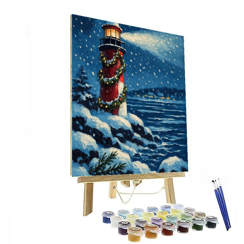 Christmas Lighthouse On The Frozen Bay Paint by numbers art
