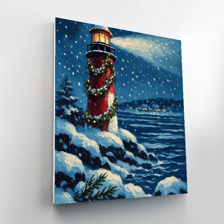 Christmas Lighthouse On The Frozen Bay Paint by numbers art