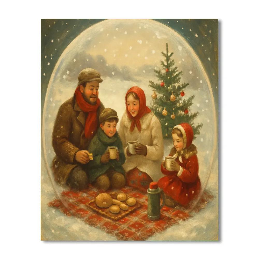 Christmas Picnic In The Snow Globe Meadow Number painting