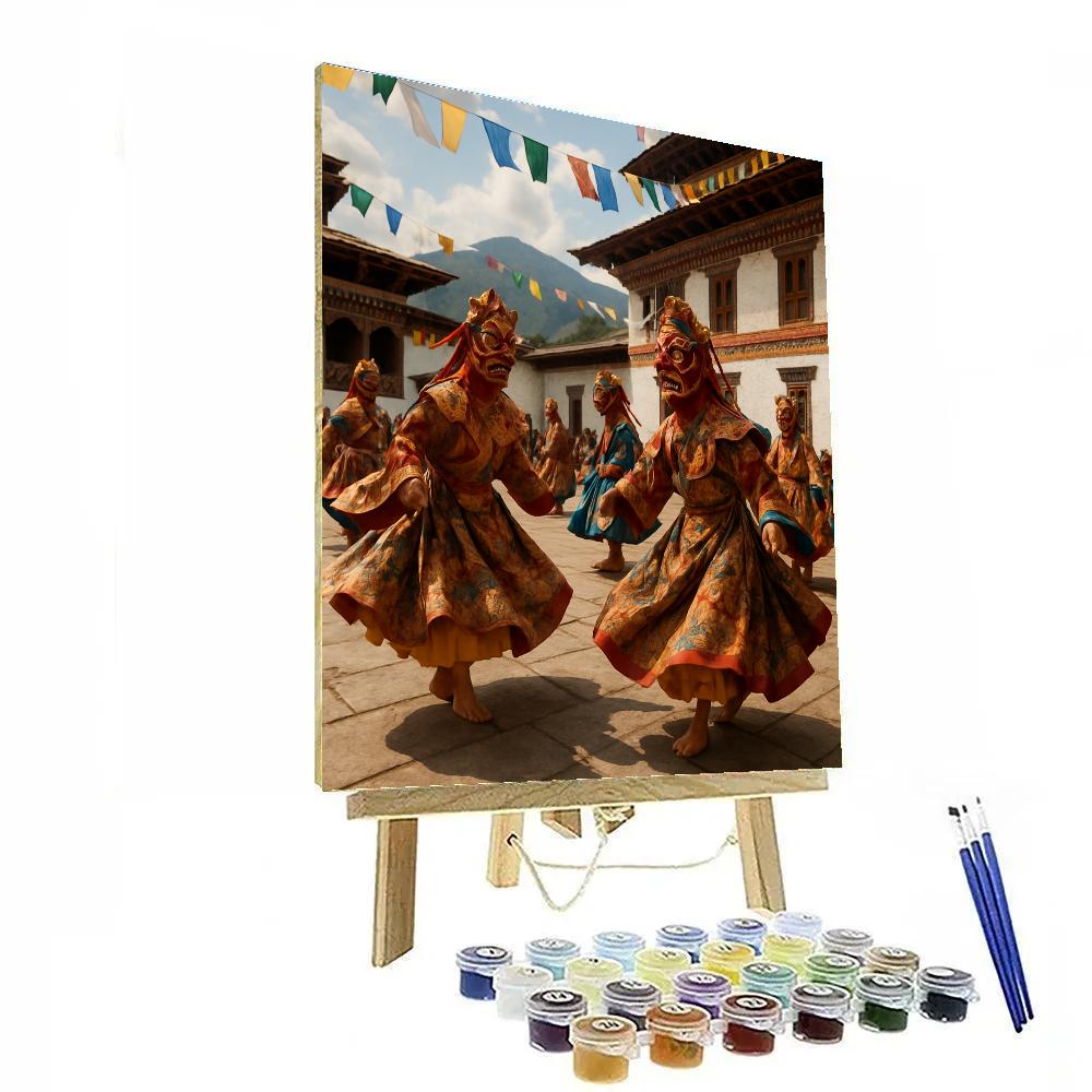 Thimphu Tshechu Mask Dance In Bhutan Dzong Painting by numbers kit