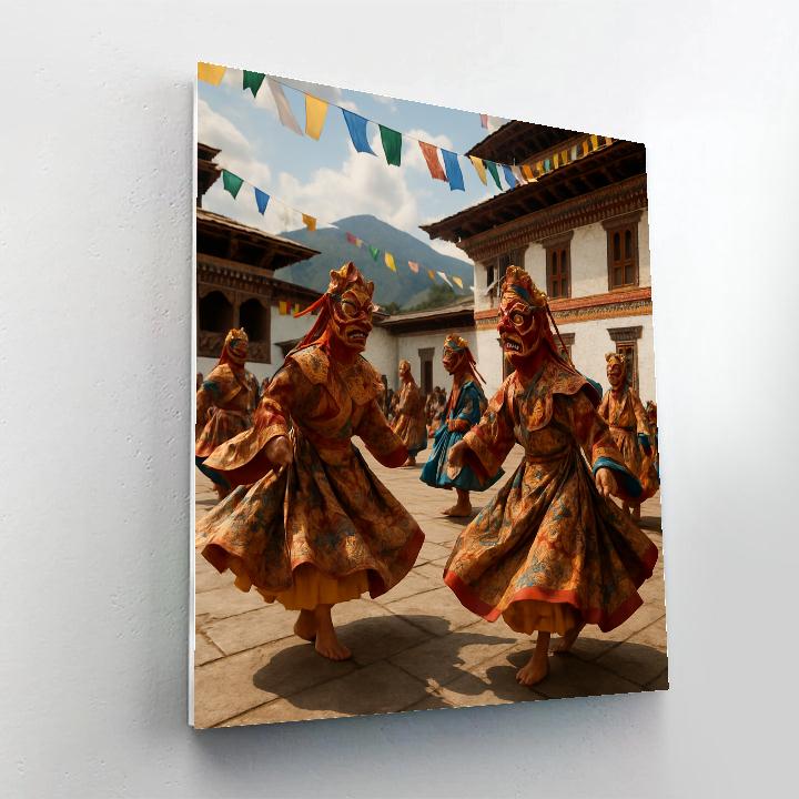 Thimphu Tshechu Mask Dance In Bhutan Dzong Painting by numbers kit