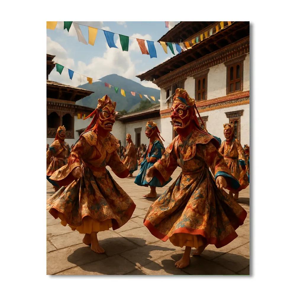 Thimphu Tshechu Mask Dance In Bhutan Dzong Painting by numbers kit