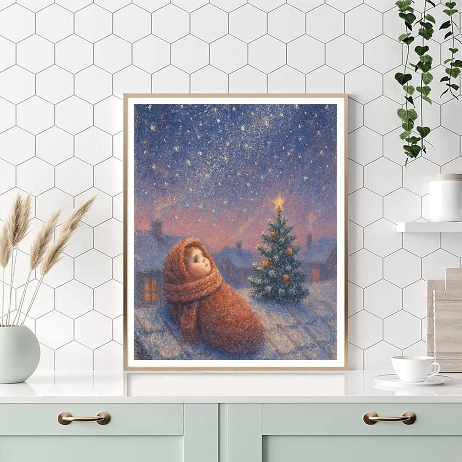 Christmas Stargazer On The Rooftop Number painting