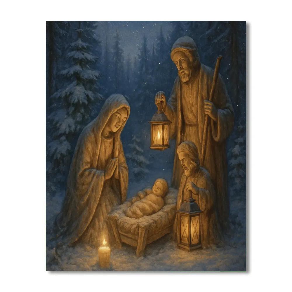 Snowy Nativity In The Forest Clearing DIY paint by numbers