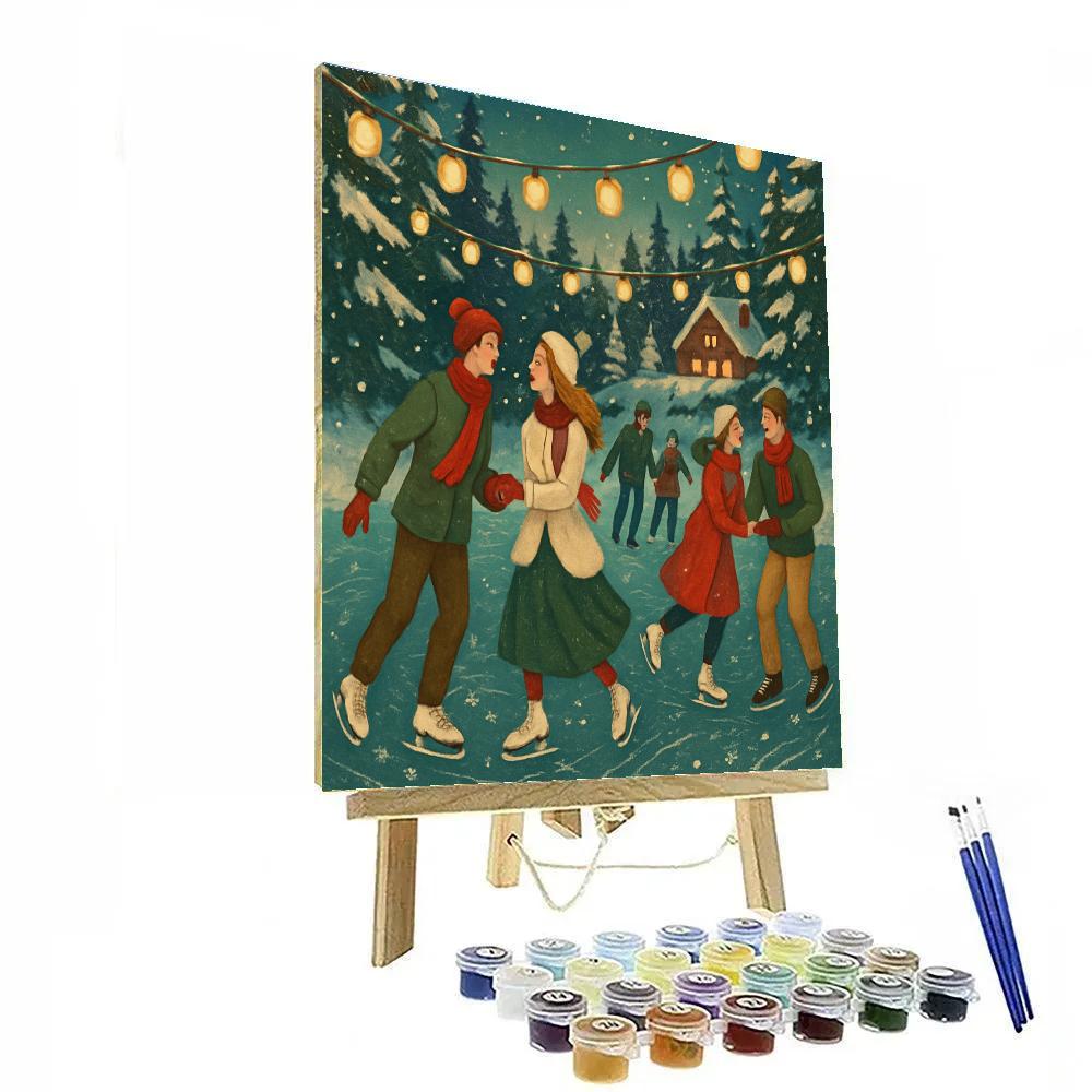 Holiday Skaters Under Lantern Strings Paint by numbers kits