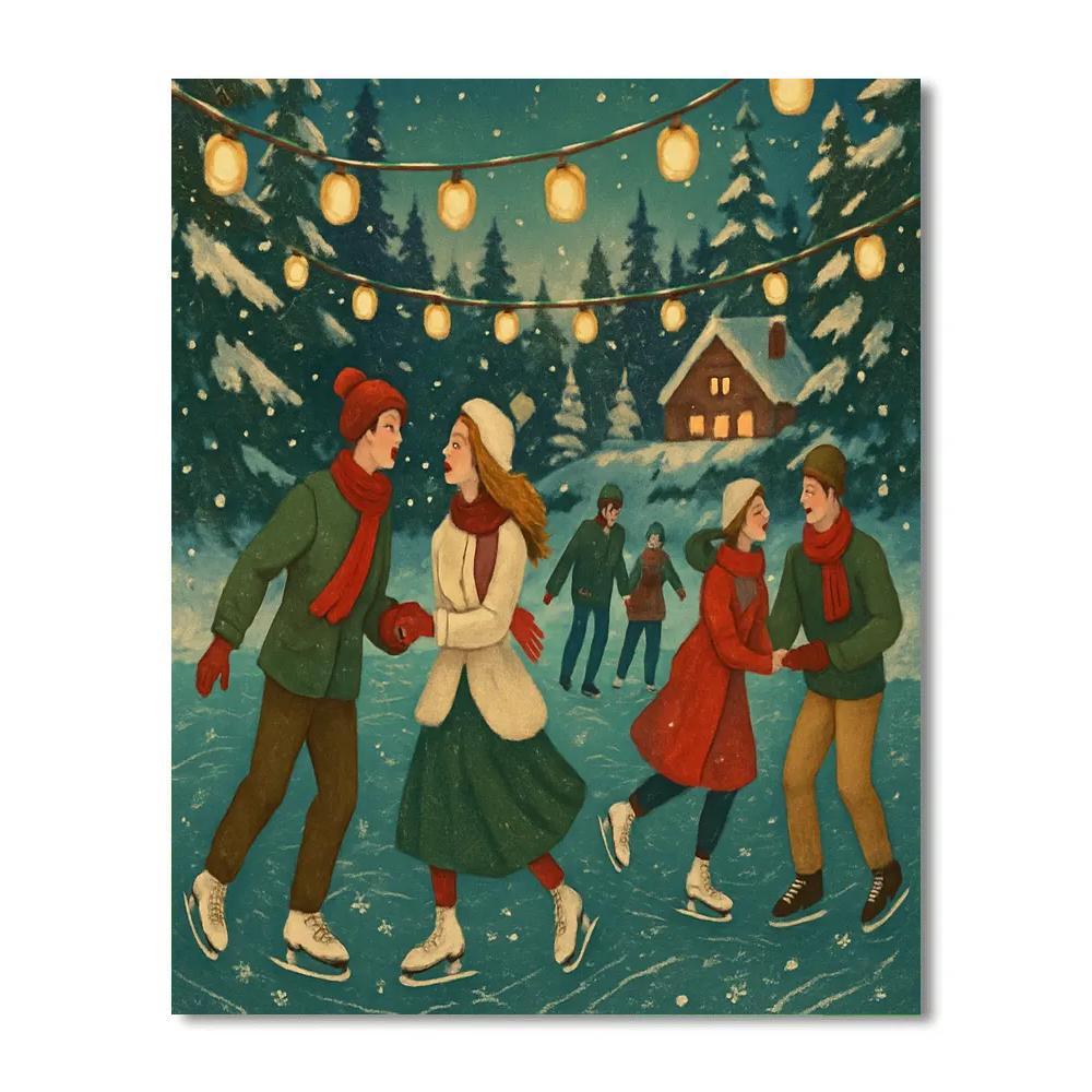Holiday Skaters Under Lantern Strings Paint by numbers kits