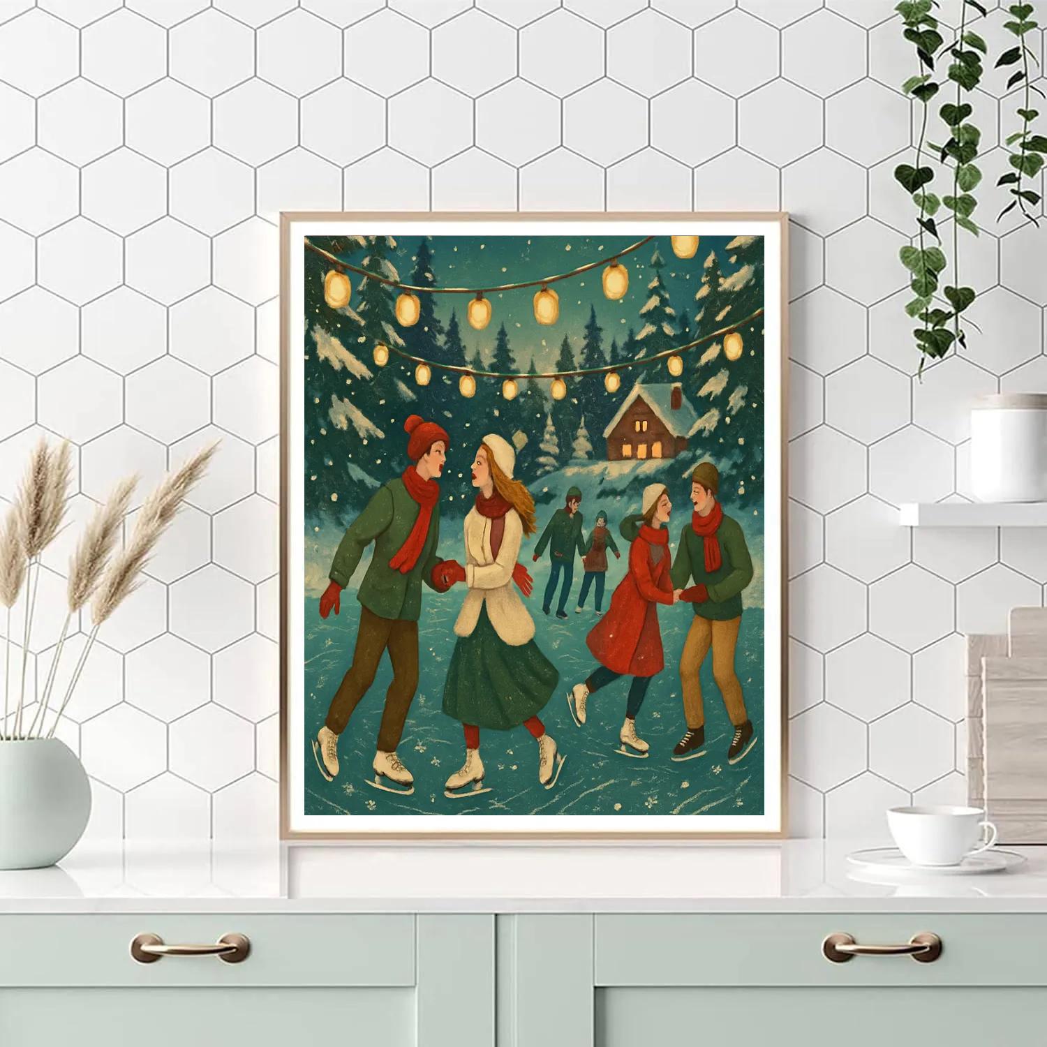 Holiday Skaters Under Lantern Strings Paint by numbers kits