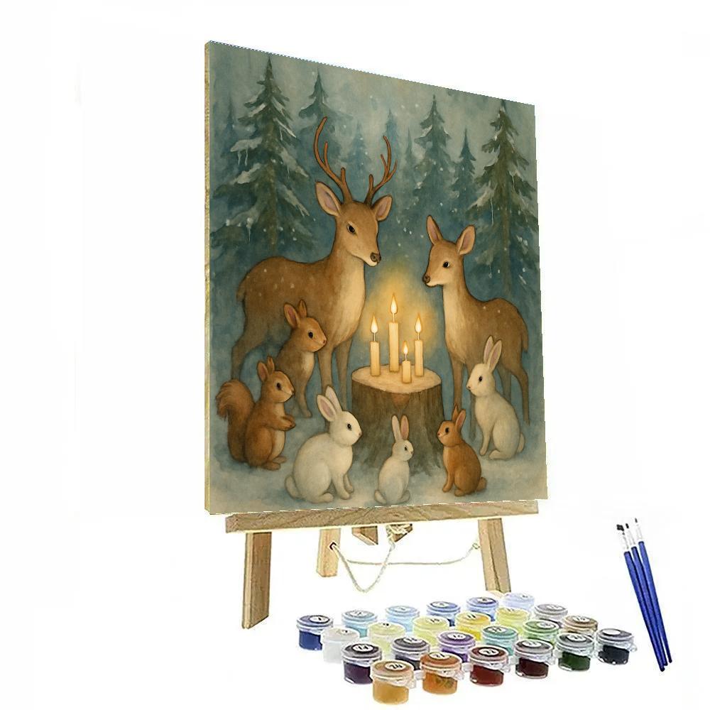 Snowy Choir Of Woodland Animals paint by numbers