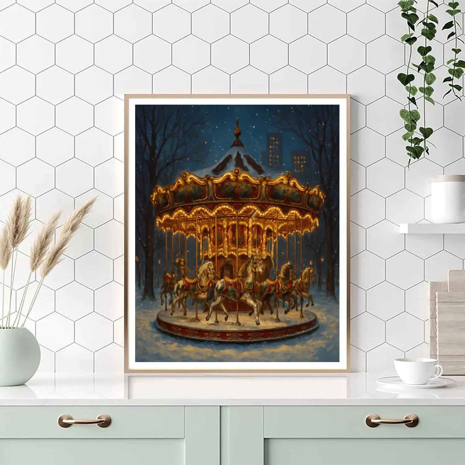 Midnight Christmas Carousel In The Park DIY paint by numbers