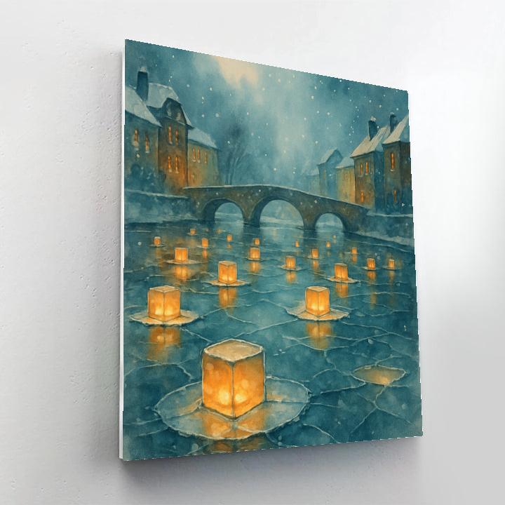 Christmas Lanterns On The Frozen Canal Numbered painting kits