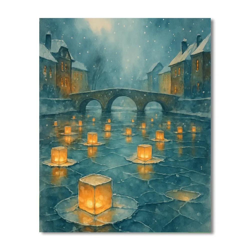 Christmas Lanterns On The Frozen Canal Numbered painting kits