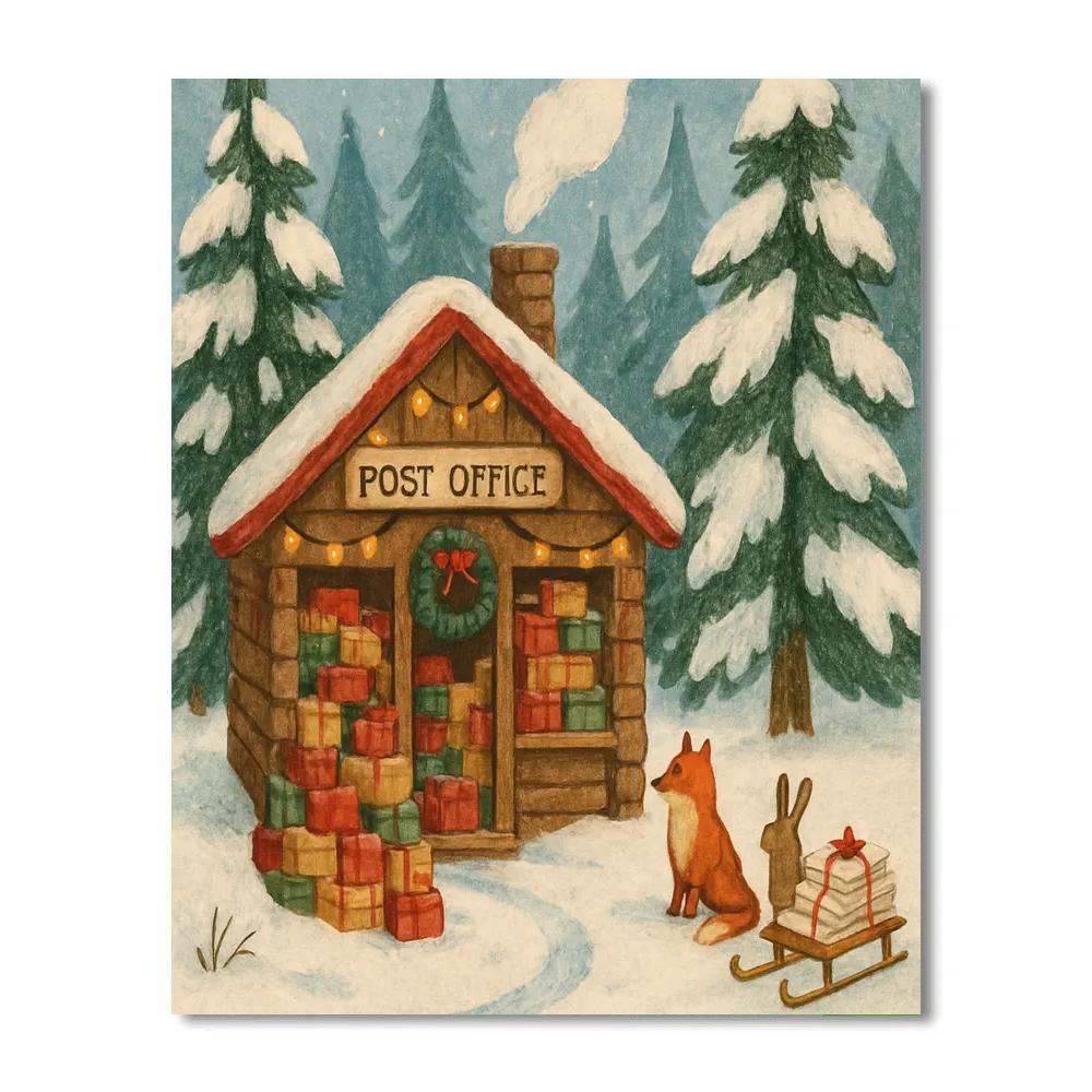 Christmas Post Office In The Woods Numbered painting kits