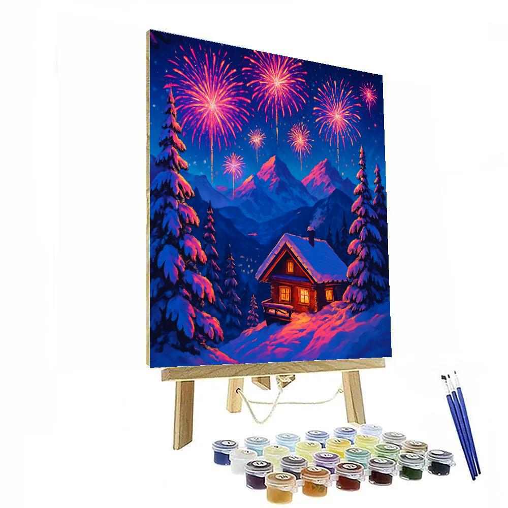 Mountain Chalet Christmas Fireworks Painting by numbers kit