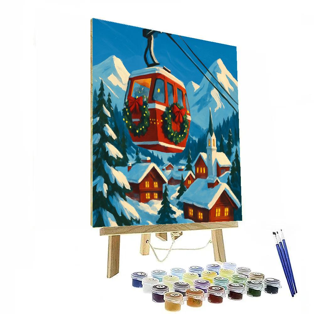Christmas Gondola Over Alpine Village Painting by numbers kit