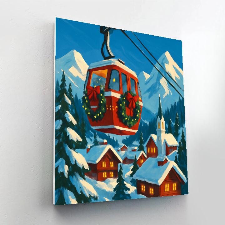 Christmas Gondola Over Alpine Village Painting by numbers kit