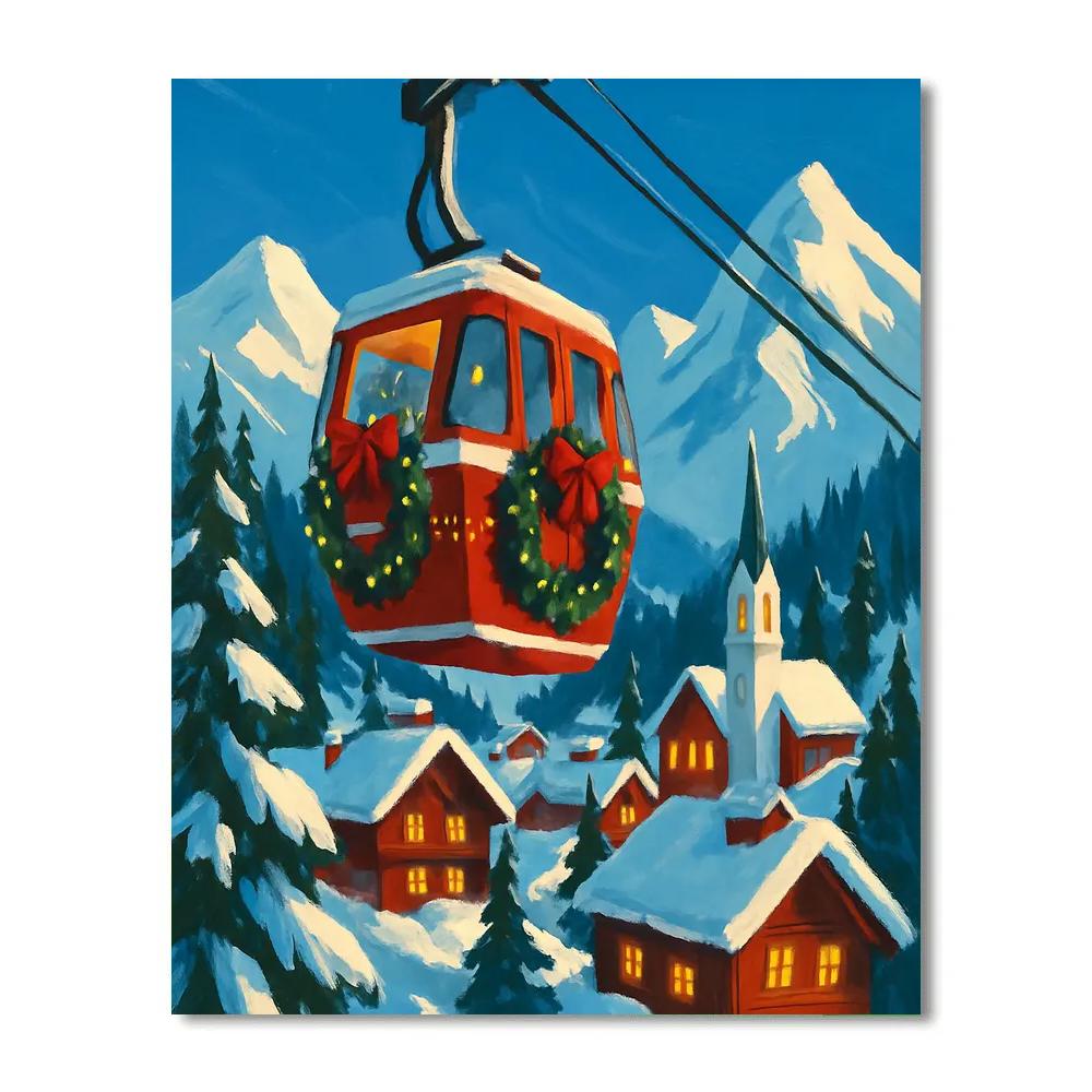 Christmas Gondola Over Alpine Village Painting by numbers kit