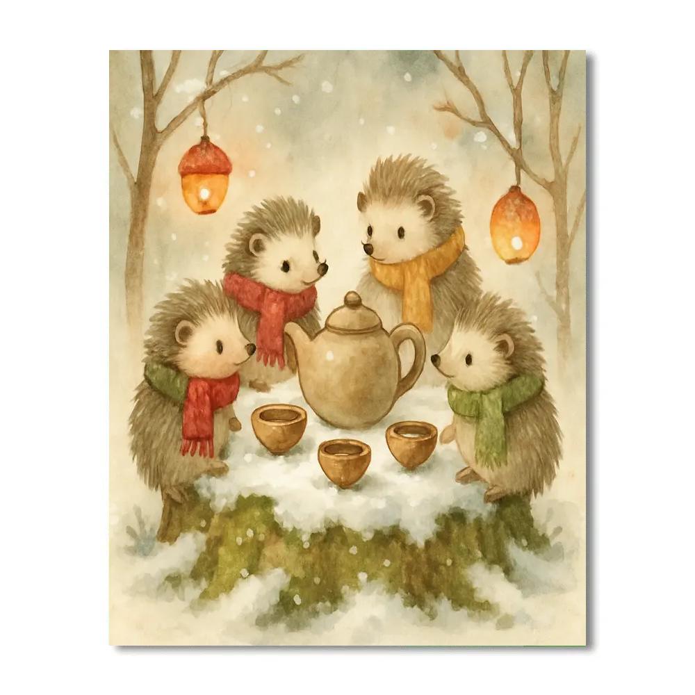 Christmas Hedgehog Tea Party Paint by numbers kits