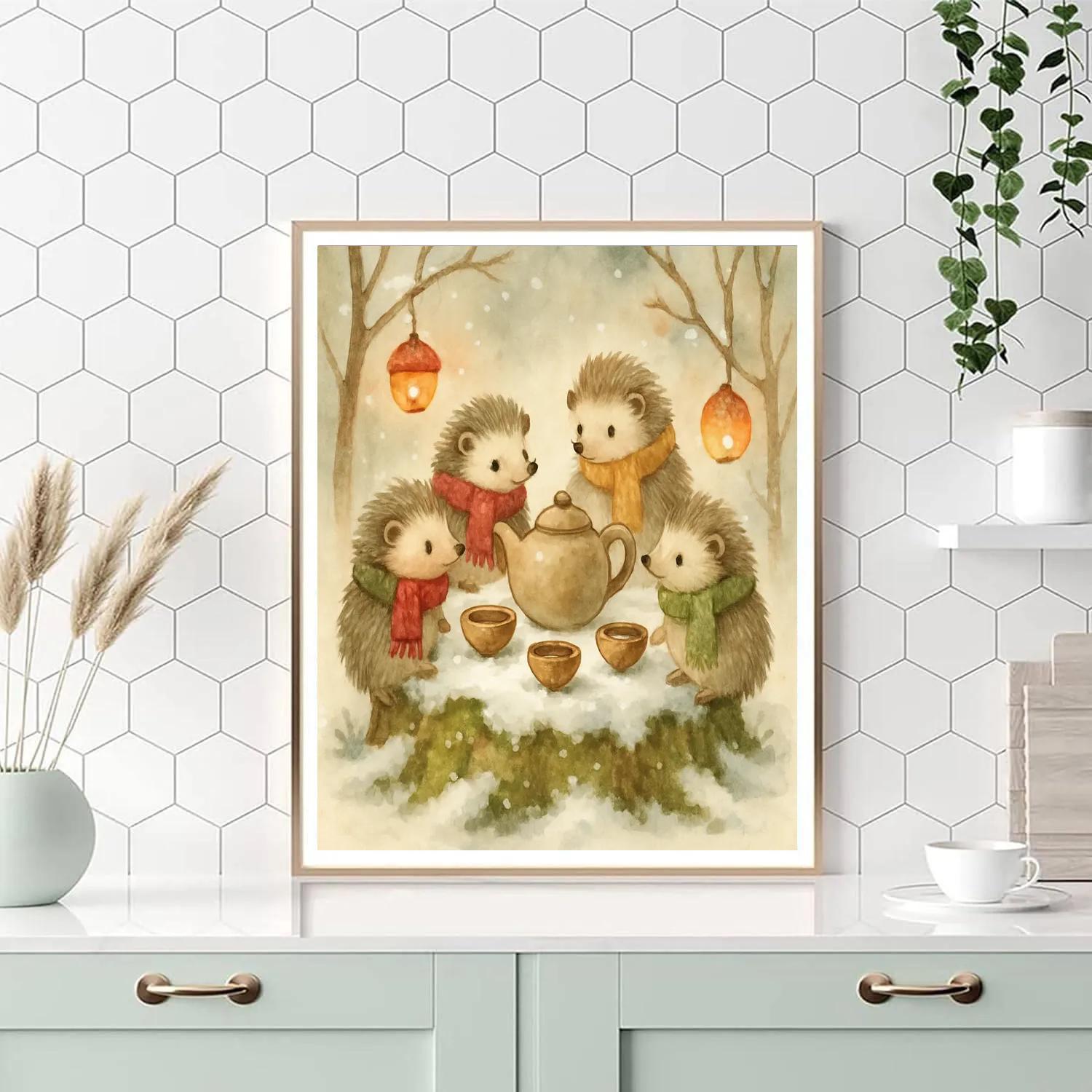 Christmas Hedgehog Tea Party Paint by numbers kits