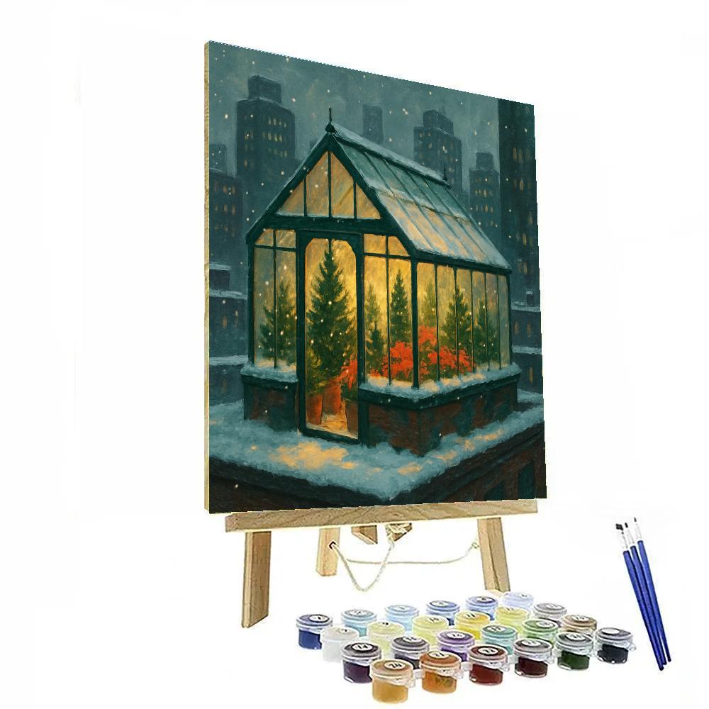 City Rooftop Christmas Greenhouse paint by numbers