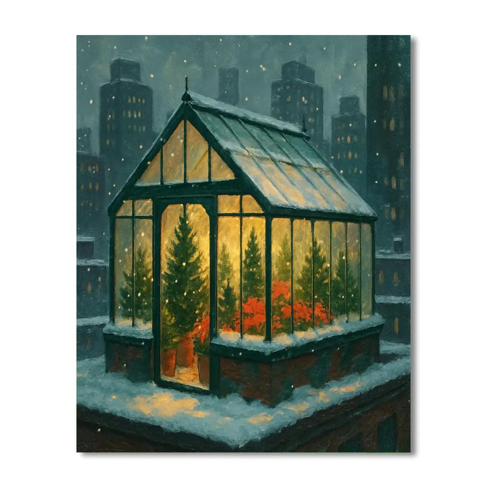 City Rooftop Christmas Greenhouse paint by numbers