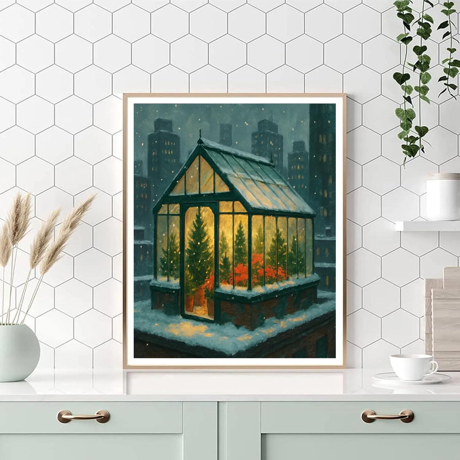 City Rooftop Christmas Greenhouse paint by numbers