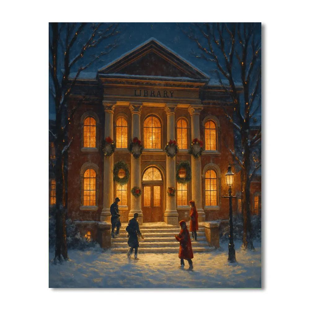 Christmas Library In The Snowbound Town DIY paint by numbers