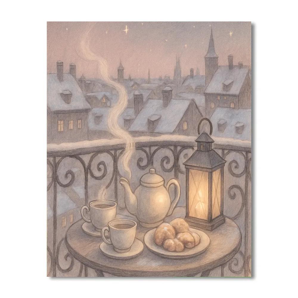 Christmas Tea On The Frozen Balcony Paint by numbers art