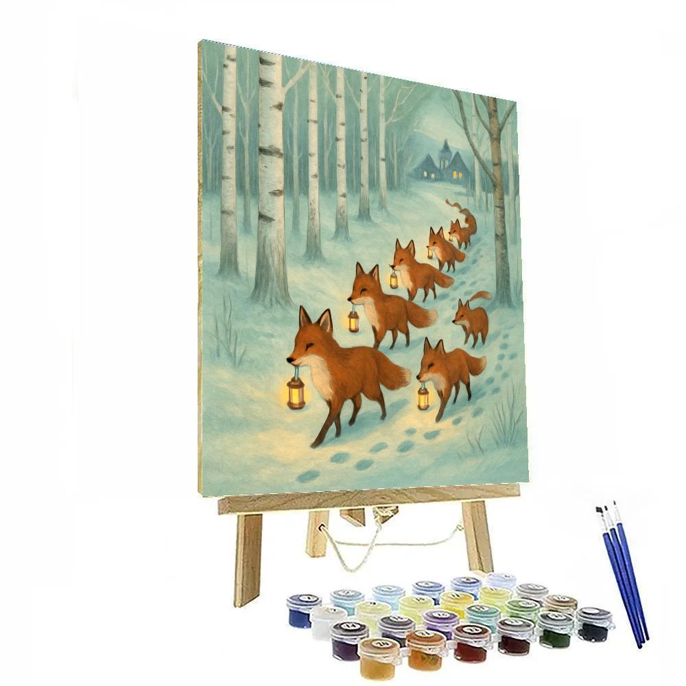 Christmas Parade Of Lantern Foxes Number painting