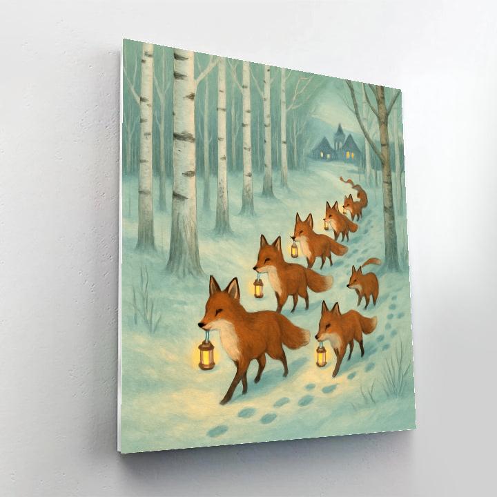 Christmas Parade Of Lantern Foxes Number painting