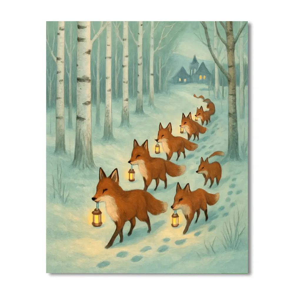 Christmas Parade Of Lantern Foxes Number painting