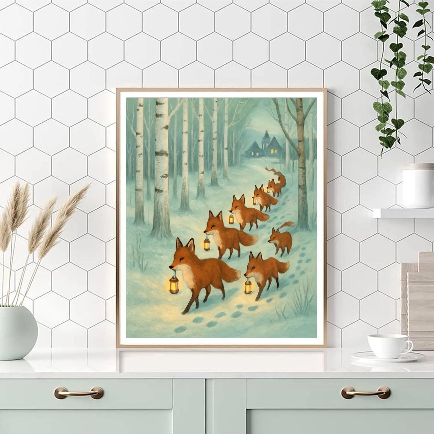 Christmas Parade Of Lantern Foxes Number painting
