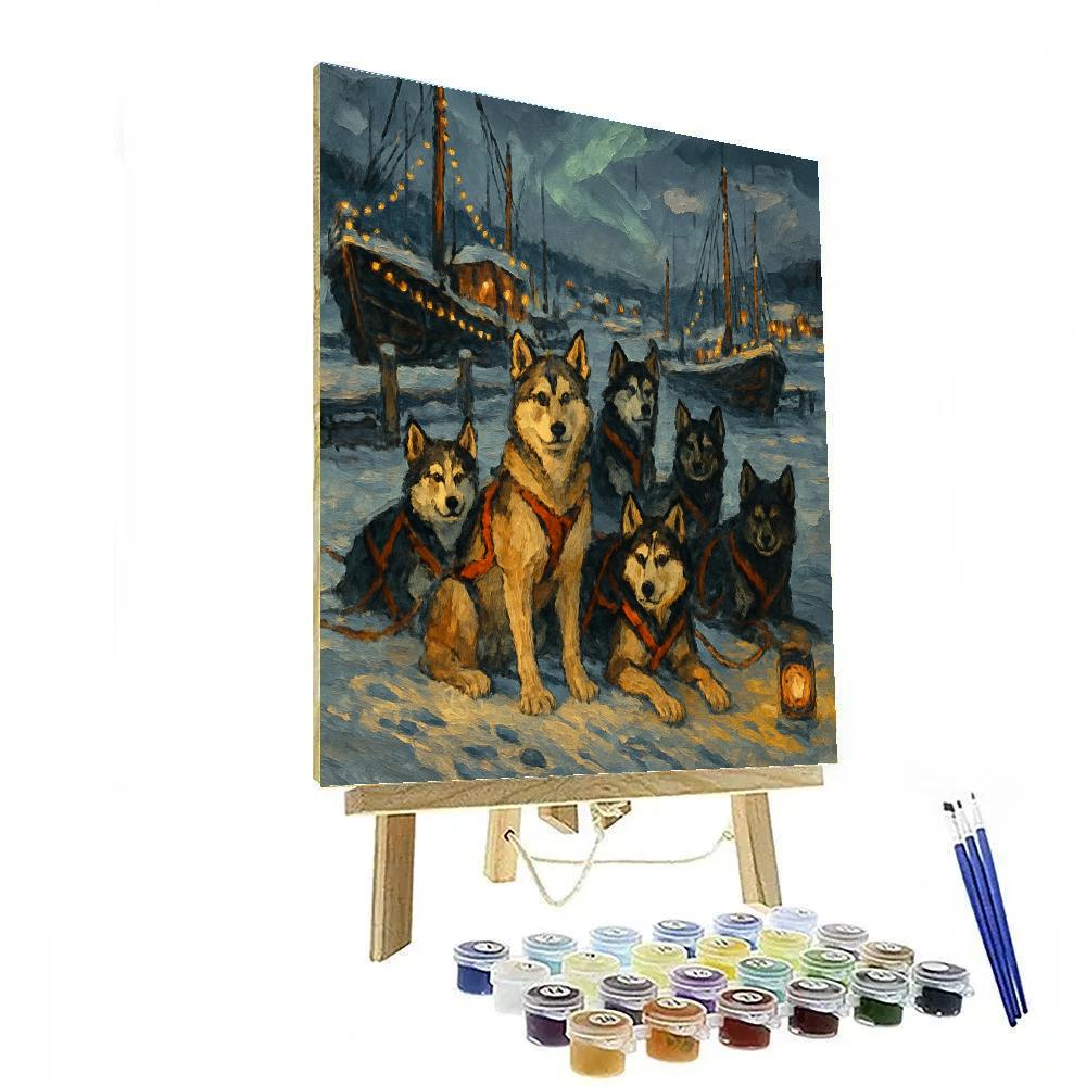 Christmas Sled Dogs At The Frozen Harbor Paint by numbers kits