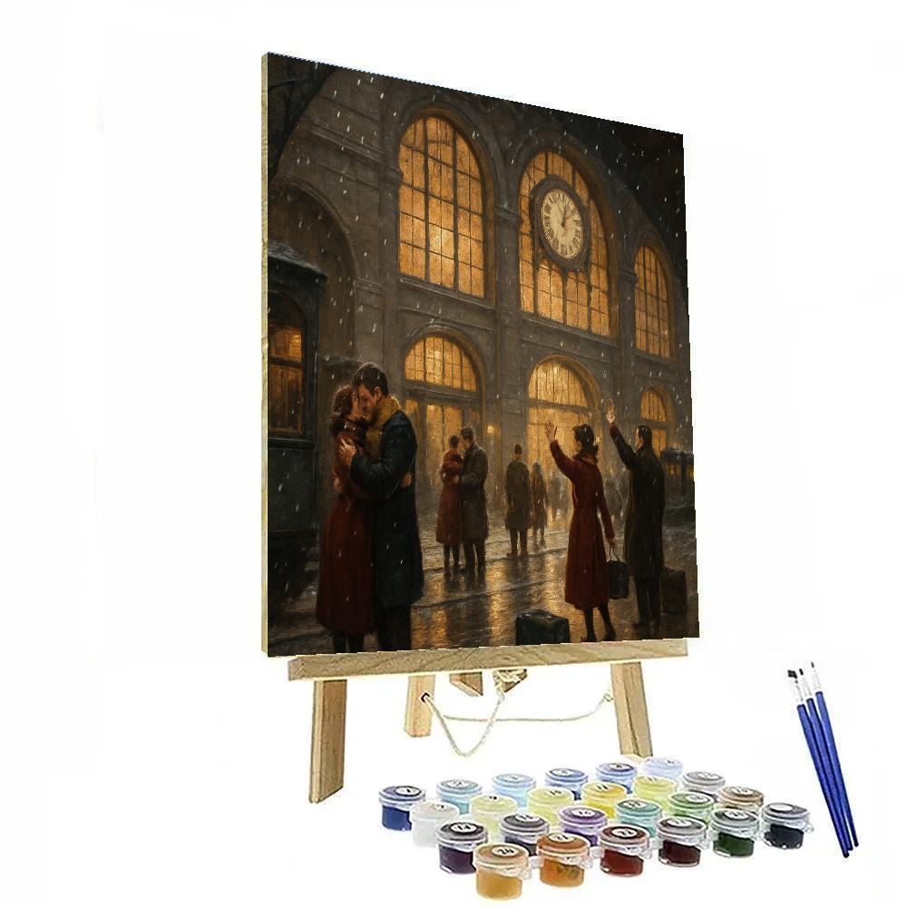 Christmas Train Station Farewell Snow painting number kit