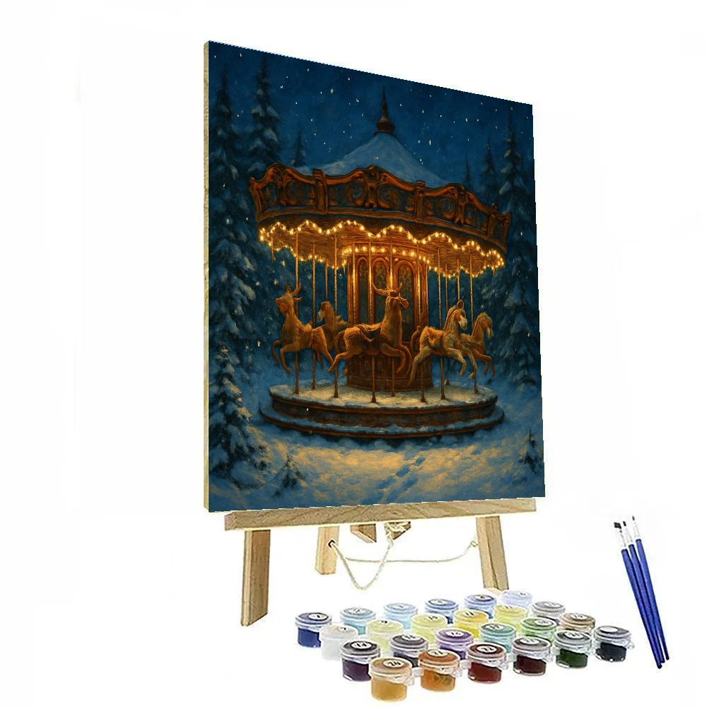 Moonlit Christmas Carousel In The Snowy Woods Number painting