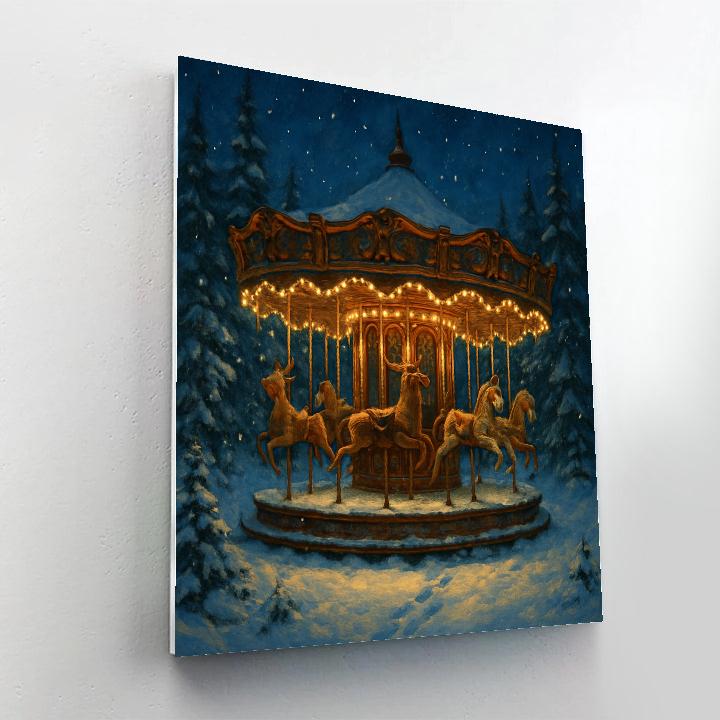 Moonlit Christmas Carousel In The Snowy Woods Number painting