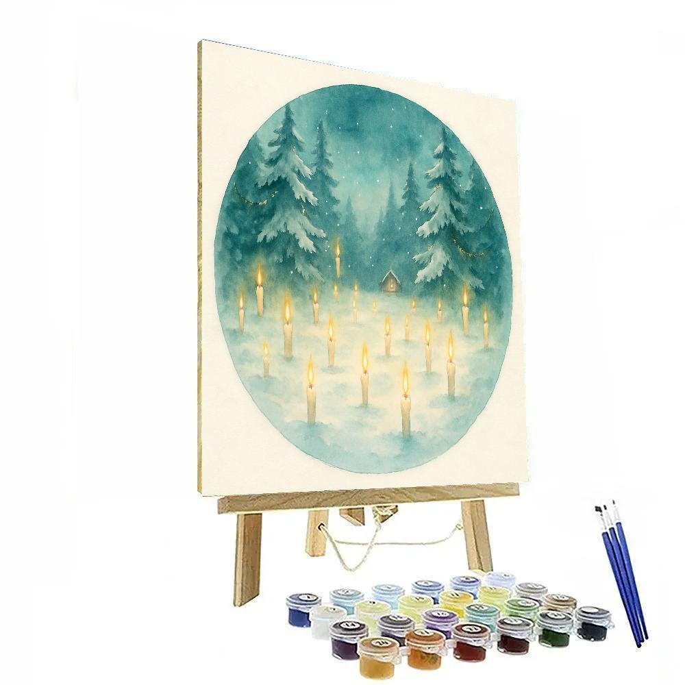 Midnight Snow Globe Forest With Floating Candles paint by color