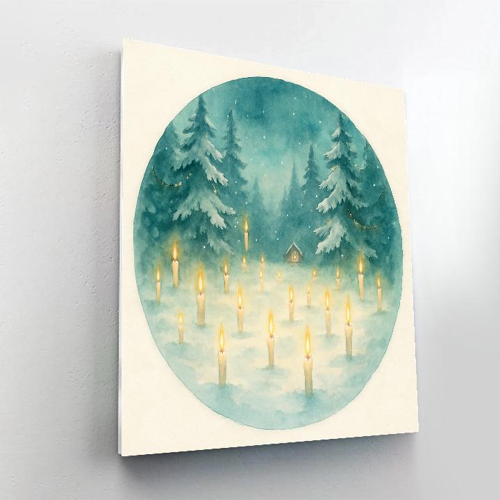 Midnight Snow Globe Forest With Floating Candles paint by color
