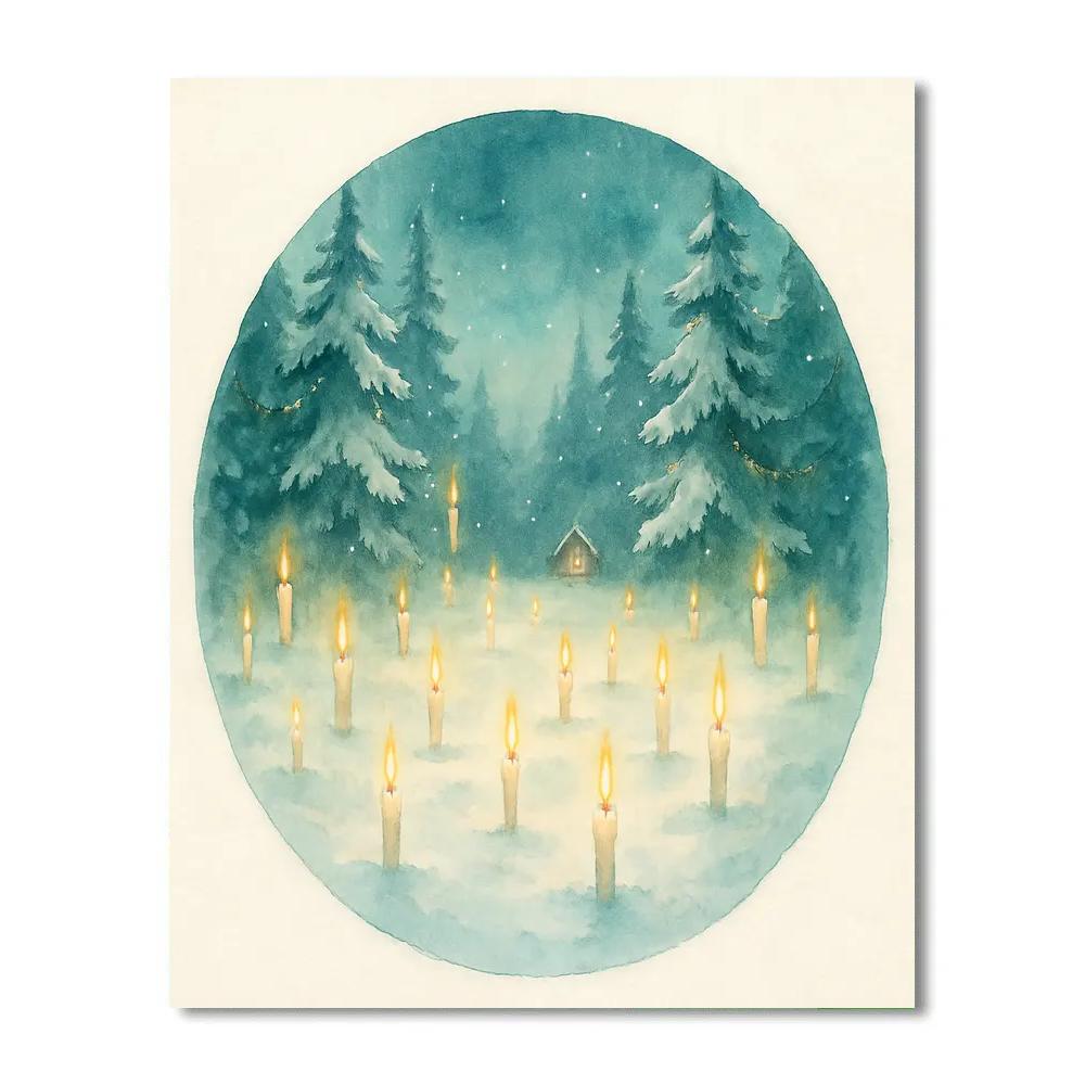 Midnight Snow Globe Forest With Floating Candles paint by color
