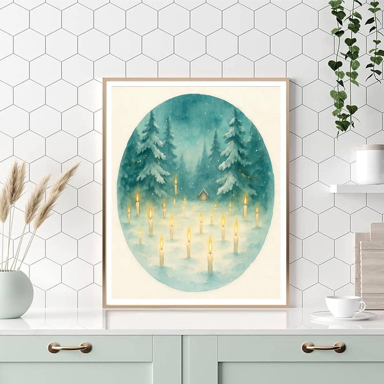 Midnight Snow Globe Forest With Floating Candles paint by color