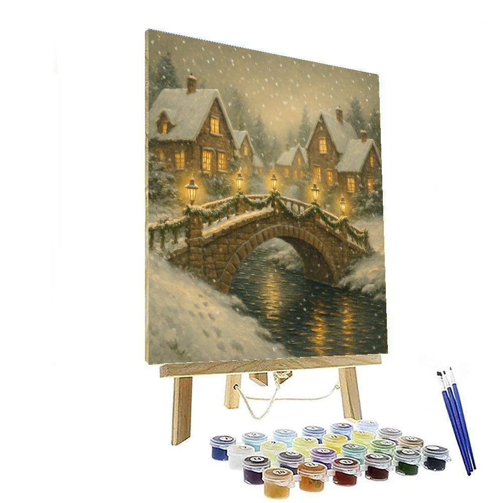 Christmas Lantern Bridge Over The Village River Number painting